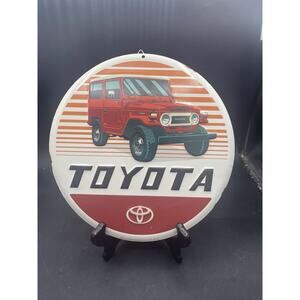 Vintage Toyota Land Cruiser Sign Motors Gas Pump Porcelain Style Metal Sign